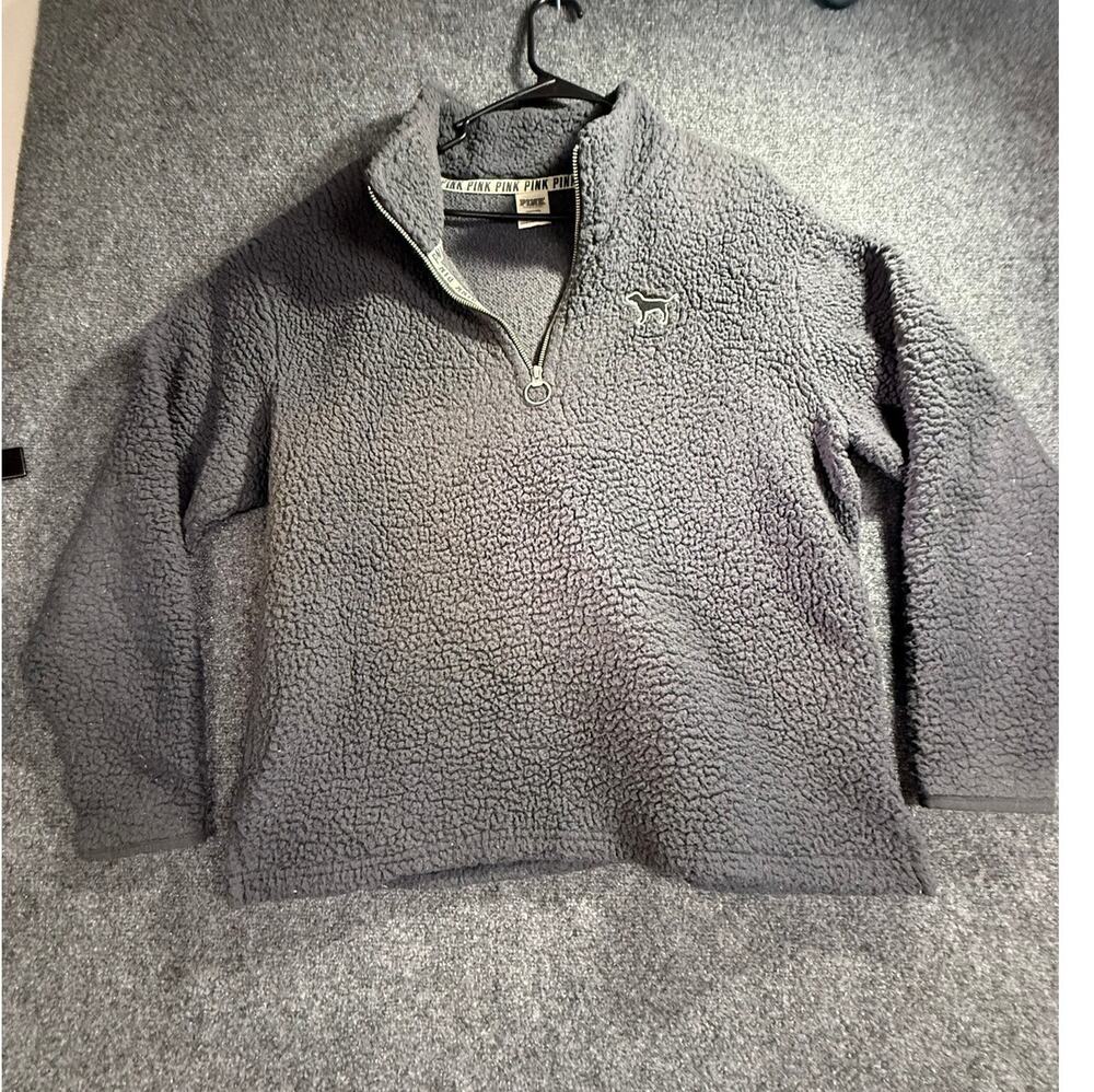 Victoria's Secret PINK Women's Gray Sherpa Quarter-Zip Fleece Pullover Size L
